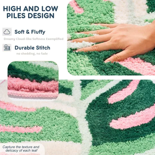 Miniatura 6 de Alfombra de baño de hoja de Monstera abigarrada, con forma de Monstera tropical, bonita alfombra de baño para decoración de baño, alfombra estética