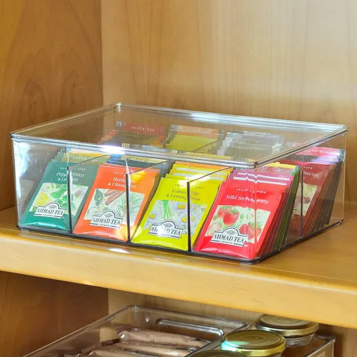 Miniatura 3 de Youngever Organizador grande de paquetes de té de plástico con tapas, contenedor de almacenamiento de paquetes de alimentos reutilizable dividido
