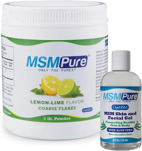 KALA HEALTH MSMPure - Escamas gruesas MSM con sabor a limón y lima, 1 libra y gel MSM con aloe orgánico, paquete de 8 onzas
