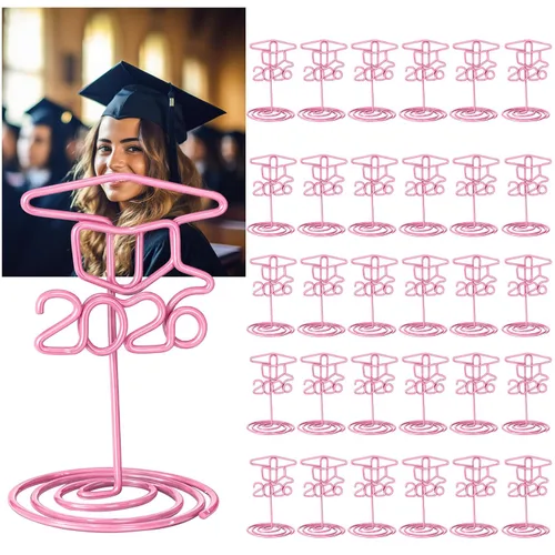 Miniatura 7 de Rtteri 30 piezas de soporte de foto de graduación con gorra de graduación de 2 pulgadas, soportes negros para centros de mesa, soportes de número