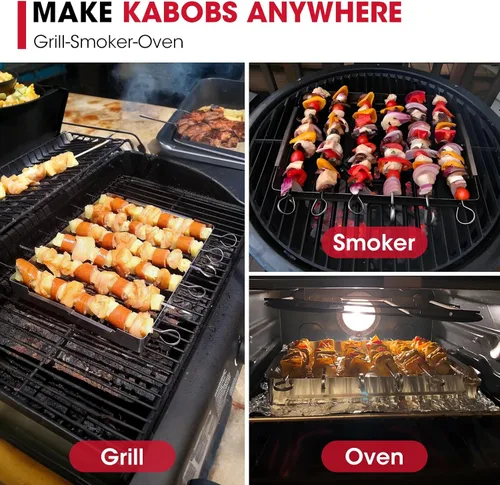 Miniatura 7 de Unicook conjunto reforzado de acero inoxidable barbacoa pincho Shish Kabob, 6 unidades 13 pulgadas L brochetas para barbacoa y Parrilla rack
