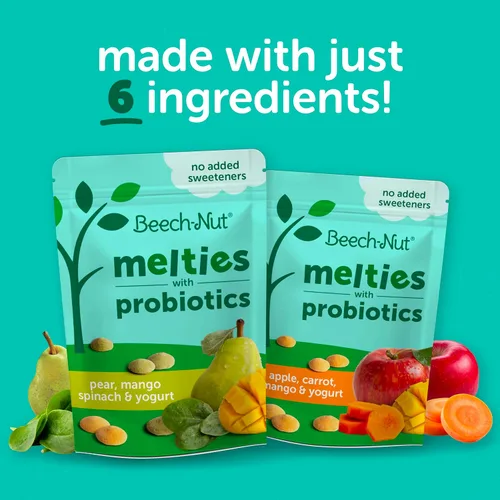 Miniatura 3 de Beech-Nut Probiotic Melties - Bocadillos derretidos para bebés y niños pequeños, yogur de manzana, zanahoria y mango, 1 onza (paquete de 7)