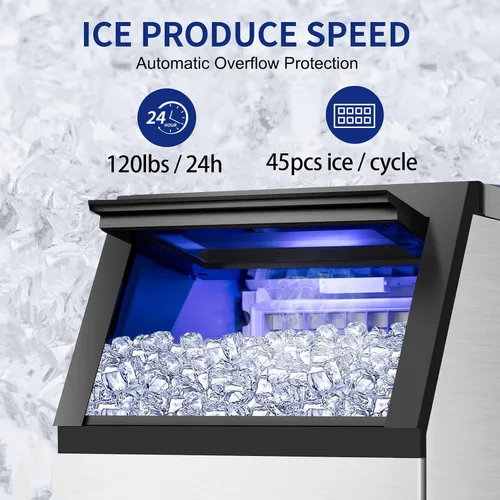 Miniatura 2 de Máquina comercial para hacer hielo de 120 libras/24 horas con capacidad de hielo de 35 libras, 45 cubos de hielo transparentes listos en 11-20