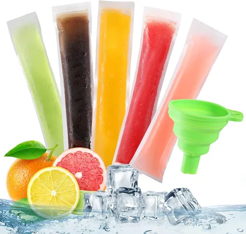 Bolsas de moldes para paletas de hielo, desechables, para bricolaje, bolsas de molde caseras con embudo de silicona, para congelar, aperitivos,