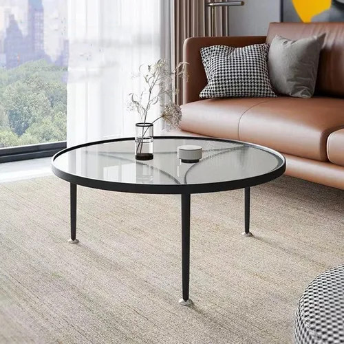 Miniatura 7 de Furniture Coffee Table - with Inset Tempered Glass Top and Metal Frame & Legs - Low Circle Minimalist Center Table Home Decor, Tea/Sofa/End Round
