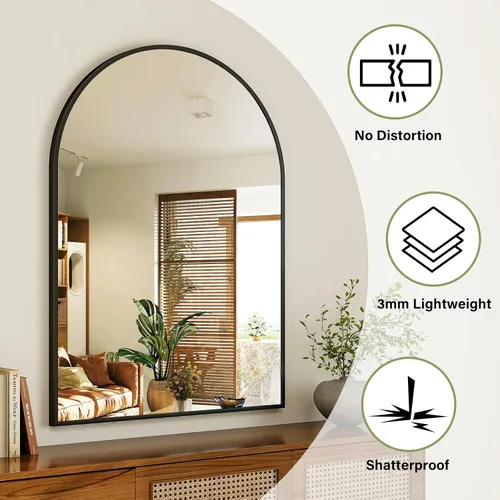 Miniatura 4 de Espejo de Baño con Arco, Espejo de Baño Arqueado de 20x30 pulgadas/Espejo de Tocador Montado en la Pared - Espejo de Pared con Marco de Metal Negro