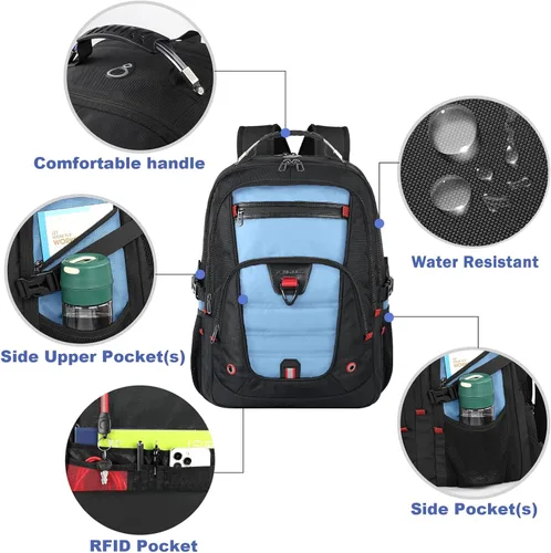 Miniatura 6 de Z-MGKISS - Mochila de viaje extra grande, 52L, TSA, 17.3 pulgadas, antirrobo, mochila grande de 17 pulgadas para portátil de negocios, para hombres