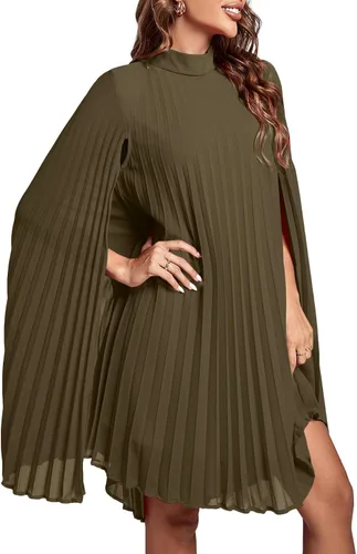 Miniatura 3 de Rooscier Vestido midi de fiesta plisado con cuello alto falso y espalda abierta para mujer