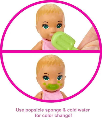 Miniatura 2 de Barbie Skipper Babysitters Inc. - Juego de alimentación y baño con muñeca de bebé que cambia de color, bañera, esponja de paleta y accesorios