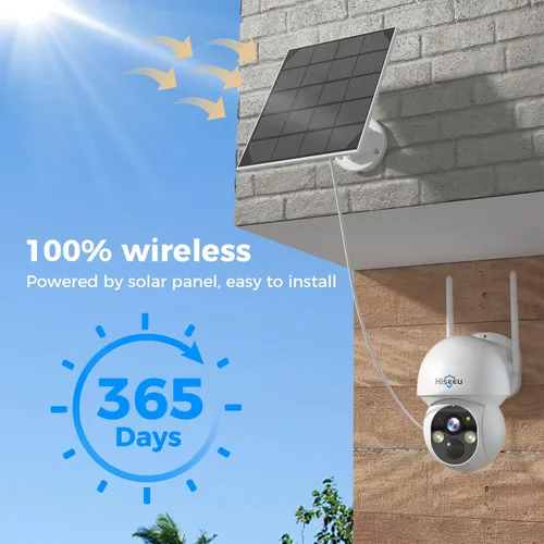 Miniatura 2 de Cámara de seguridad inalámbrica solar Hiseeu, WiFi de 2.4G, visión nocturna Full HD, control de inclinación, detección inteligente de movimiento