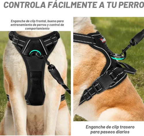 Miniatura 2 de BARKBAY Arnés sin tirones para perro, clip frontal, resistente, reflectante, mango de fácil control para pasear perros grandes (negro, L)