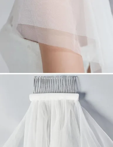 Miniatura 6 de BEAAUTELICATE Wedding Bridal Veil with Comb 2 Tier Cut Edge With Comb Elbow Fingertip Length