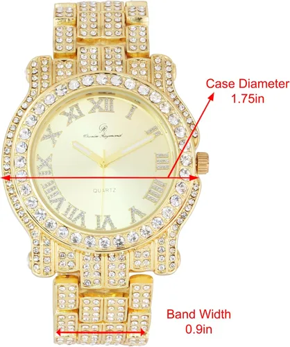 Miniatura 18 de Charles Raymond Bling-ed Out Ultimate Hip Hop Royalty Reloj para hombre con número romano de fácil lectura o indicadores de tiempo de diamantes