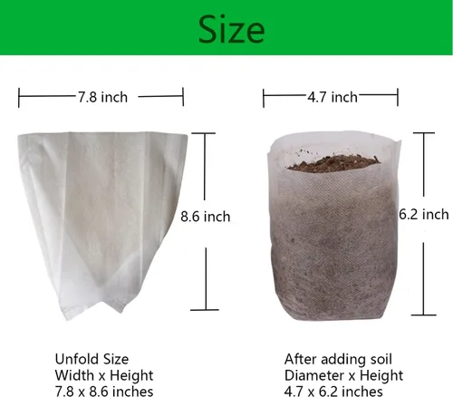 Miniatura 2 de gardtree Bolsas para vivero de plantas de 7.8" x 8.6" 100 unidades, bolsas de cultivo de plantas biodegradables de tela no tejida, macetas Blanco