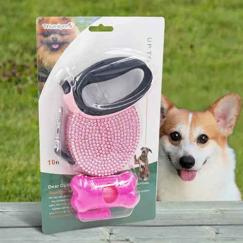 Miniatura 6 de Correa retráctil para perro con diamantes de imitación rosa de 10 pies, correa brillante para mascotas y gatos para razas pequeñas, correa