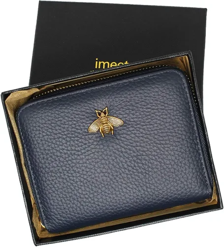 Miniatura 7 de imeetu Tarjetero RFID de cuero con cremallera, 24 ranuras para tarjetas para mujeres, M