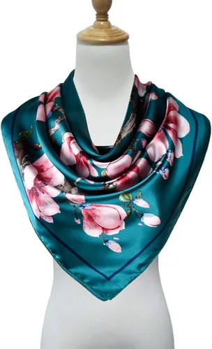 Miniatura 2 de vabovin Silk Like Head Scarf for Women Satin Printed Bandana for Hair Wrapping Fashion Accessory 35 Inch Square Hair Scarf