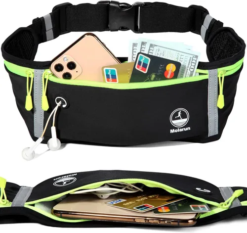 Miniatura 3 de Cangurera delgada para correr para mujeres y hombres, riñonera para correr, cinturón de dinero, soporte para teléfono para correr, deportes, Negro