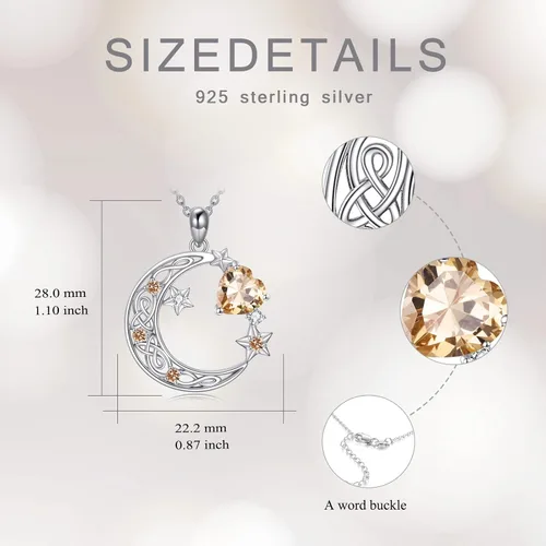 Miniatura 6 de Collar de plata de ley con estrella de luna creciente para mamá e hija, piedra natal, granate, día de la madre, cumpleaños, joyería celta, regalos