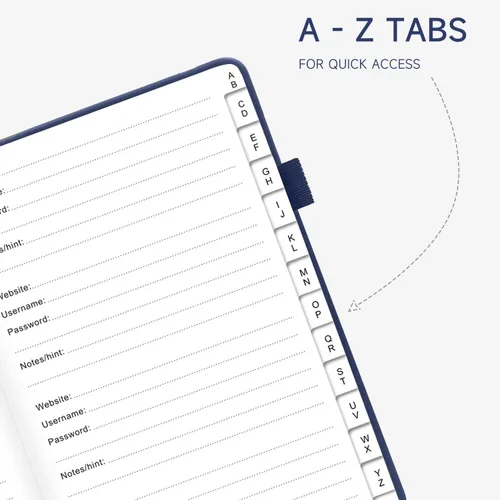 Miniatura 4 de Libro de contraseñas con pestañas alfabéticas - Organizador de direcciones de Internet y contraseñas de tapa dura - Cuaderno de contraseñas