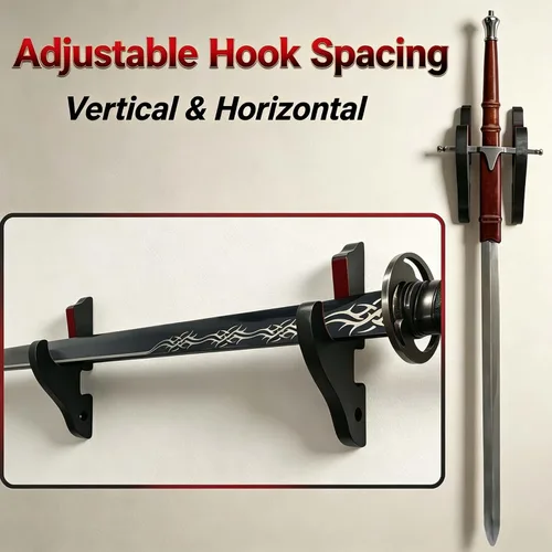Miniatura 3 de Juego de 2 ganchos de espada para montaje en pared, soporte ajustable para Katana Wakizashi Tanto Genji Sword Arms Rack