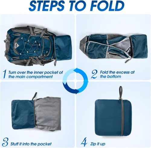 Miniatura 8 de IGOLUMON Mochila de senderismo de 40 L, plegable, ligera, mochila de camping para hombres y mujeres, impermeable, mochila de senderismo al aire Azul