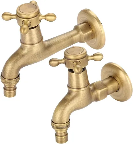 Grifo de lavadora antiguo de cobre puro cepillado a mano clásico europeo para lavadora grifo de agua montado en la pared (1#)