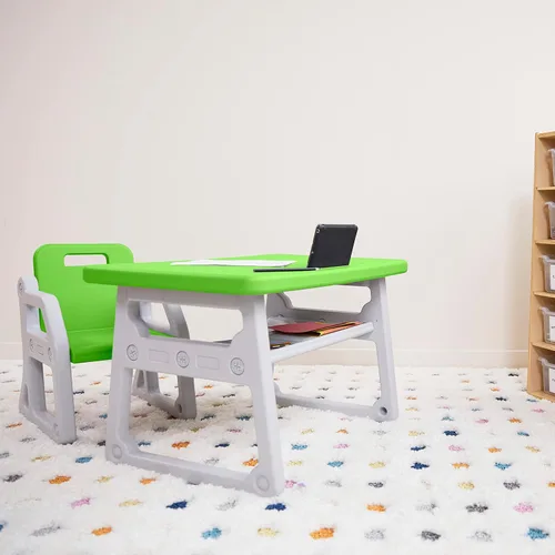 Miniatura 9 de ECR4Kids Escritorio y Silla Plus para Niños, Muebles para Niños, Verde Hierba/Gris Claro, 2 Piezas