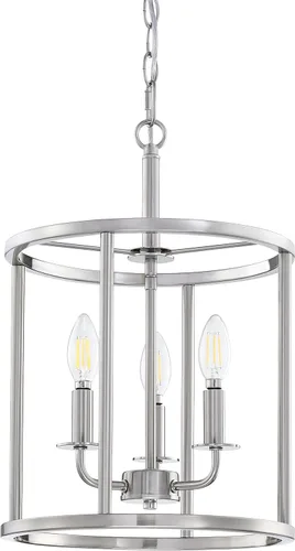 Miniatura 6 de Lámpara colgante de 3 luces con acabado de níquel cepillado, lámpara geométrica de cadena ajustable, jaula de metal, iluminación colgante