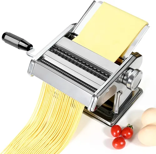 FrutPunch Máquina manual para hacer pasta, 9 ajustes de grosor ajustables, rodillo y cortador para espaguetis, fettuccine, lasaña