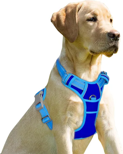Miniatura 9 de BARKBAY Arnés sin tirones para perro, clip frontal, resistente, reflectante, mango de fácil control para pasear perros grandes (negro, L)