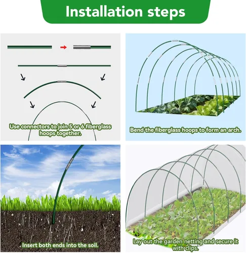 Miniatura 6 de Kit de red de jardín para camas elevadas, red de malla ultra fina de 10 x 30 pies y 6 juegos de aros de jardín de fibra de vidrio, red de insectos