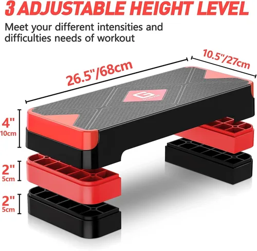 Miniatura 5 de GYMMAGE Escalón de ejercicio aeróbico, escalón aeróbico ajustable para ejercicio, plataforma de entrenamiento para escalonar, plataforma de pasos