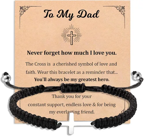 To Mens Boys Gifts Cross Bracelet for Dad, Bonus Dad, Uncle, Son, Nephew, Grandson - Fathers Day Birthday Christmas First Communion Confirmation