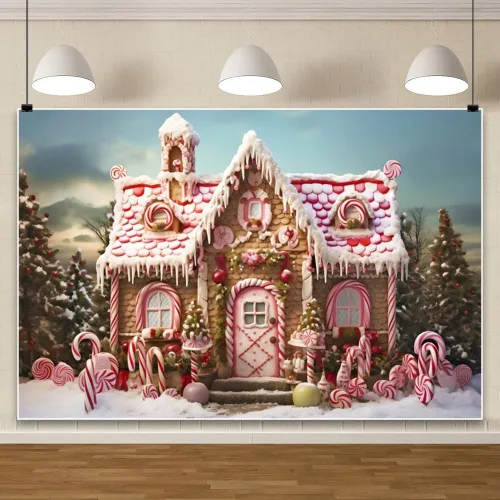 Miniatura 5 de Telón de fondo de ventana de Navidad país de las maravillas 10x8 pies árbol de Navidad rojo para niños fotografía invierno nevado fondo de foto