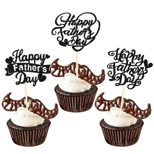 24 adornos para cupcakes con purpurina para el Día del Padre, con purpurina, corazón, amor, padre, mejor papá, decoración de cupcakes para feliz día