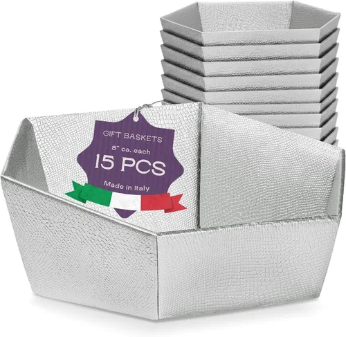 Miniatura 14 de Paquete de 5 cestas vacías para regalos, contenedores ideales para Navidad y boda, 8 x 6.69 x 2.75 pulgadas, color dorado