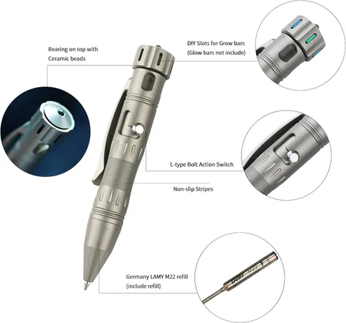 Miniatura 6 de MecArmy TPX10 Mini bolígrafo táctico de acción de perno de titanio con repuesto reemplazable, pequeño bolígrafo táctico EDC con cola giratoria