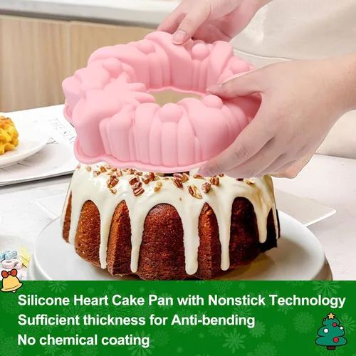 Miniatura 7 de Palksky Moldes de silicona con forma de lazo de 9.5 pulgadas, antiadherentes, perfectos para pasteles de Navidad y cumpleaños Rosa