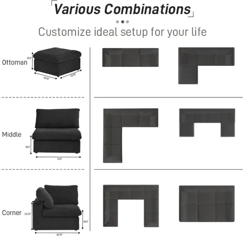 Miniatura 5 de Cloud - Sofá modular convertible de 80.3 pulgadas en forma de L para sala de estar con otomana de almacenamiento, sofás profundos minimalistas