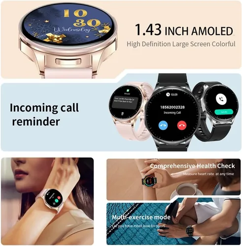 Miniatura 2 de Reloj inteligente 2 en 1 con auriculares, AMOLED de 1.43 pulgadas, pantalla táctil completa colorida y Bluetooth, reloj inteligente para hombres