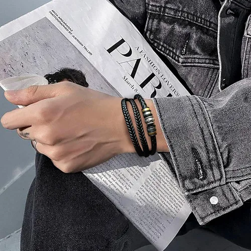 Miniatura 15 de Pulsera de cuero trenzado con texto en inglés «Love You Forever» para hombres y niños, pulsera inspiradora de acero inoxidable, pulsera de cuero