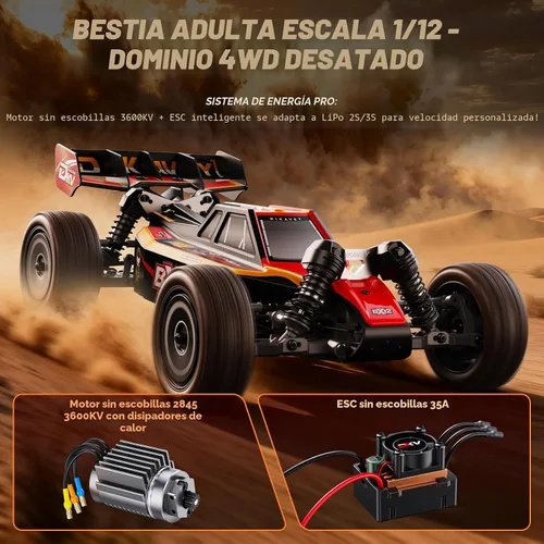 Miniatura 2 de 1/12 Coches RC Sin Escobillas para Adultos, Coche de Control Remoto para Carreras de Alta Velocidad Max 50 MPH 4X4 RC Buggy con Batería 3S 2200 mAh