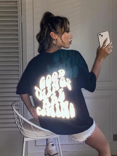 Miniatura 5 de SOLY HUX Women's Oversized T Shirts Graphic Tees Letter Print Casual Summer Tops