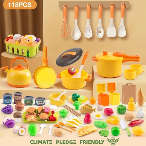 Miniatura 2 de 118 piezas de accesorios mini para cocina de juego para niños, juego de cocina de simulación con utensilios de cocina, vajilla y 2 juegos de frutas