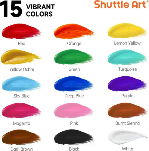 Miniatura 3 de Pintura acrílica Shuttle Art, juego de botellas grandes de pintura acrílica de 15 colores, 473 ml/16 oz cada una, pigmentos ricos, alta viscosidad