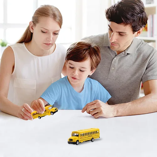 Miniatura 7 de Paquete de 2 juguetes de autobús escolar amarillo de 5.5 pulgadas, vehículos de juguete de metal fundido a presión, recuerdos de fiesta, el mejor