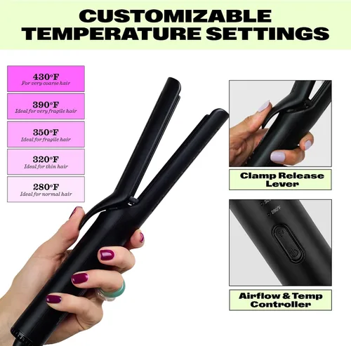Miniatura 6 de Trademark Beauty Plancha plana para peinar el flujo de aire, alisador y rizador de pelo 2 en 1, placas de cerámica, revestimiento de turmalina, Negro