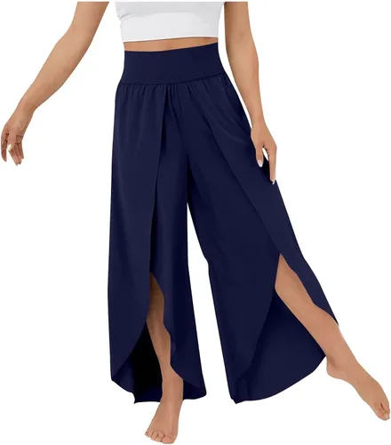 ZJHANHGKK Pantalones de pierna ancha para mujer, de verano, de cintura alta, color sólido, casual, holgados, para yoga, pilates, talla grande