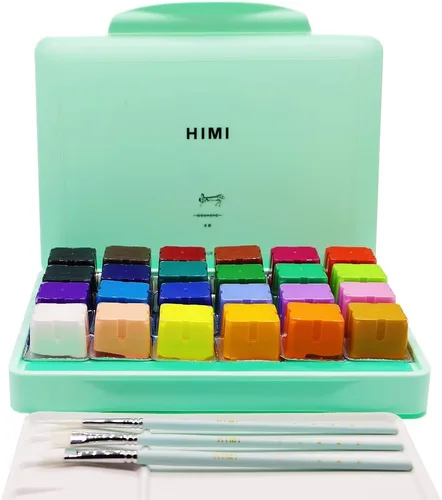 Miniatura 7 de HIMI - Juego de pintura gouache de 24 colores de 1 onza líquida (30 ml) cada uno, diseño exclusivo de envase de gelatina con 3 pinceles de pintura